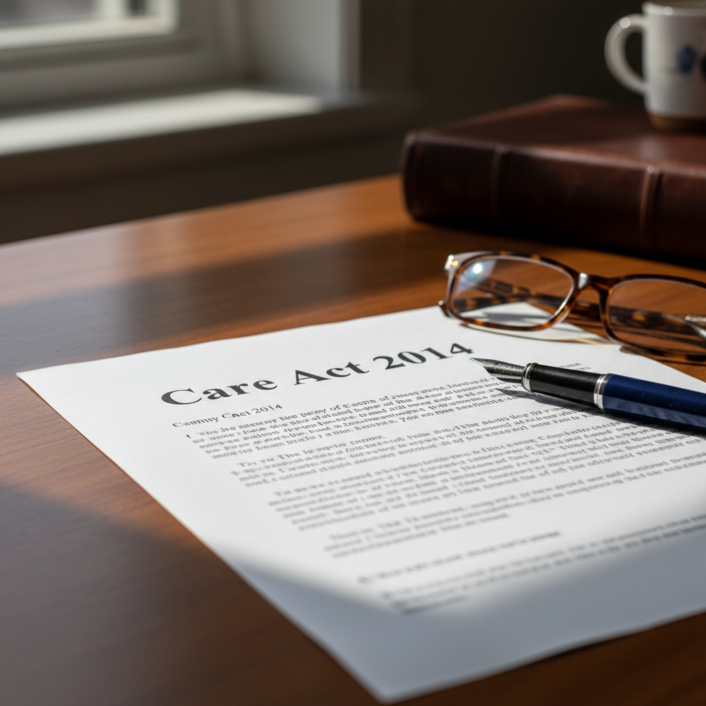 Care Act 2014 document on a desk
