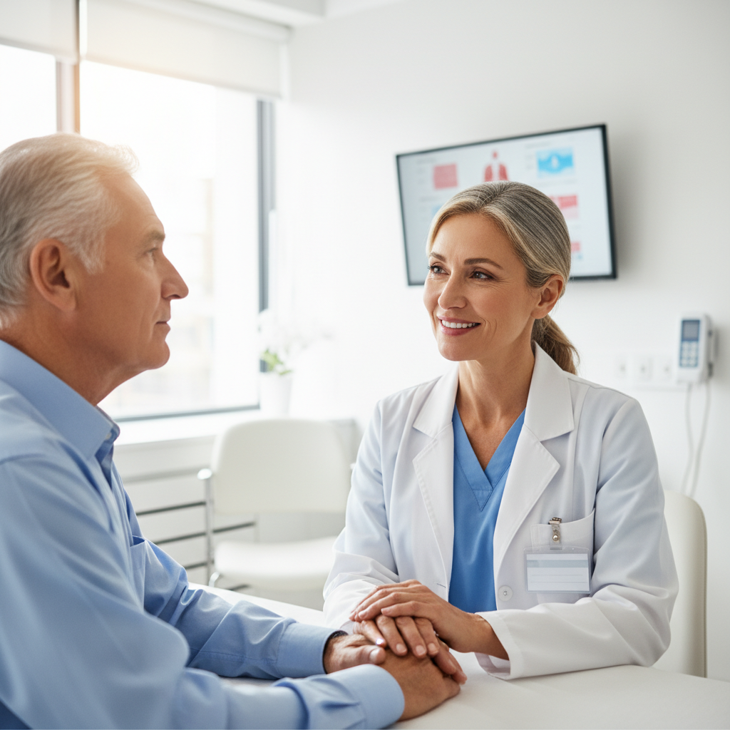 A healthcare professional confidently interacting with a patient, showing improved skills.